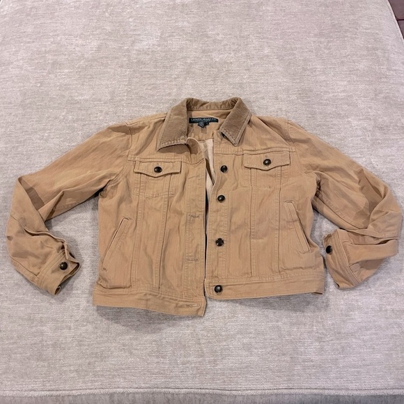 LAUREN JEANS CO Bedford Riding Tan Corduroy Collar Button Denim Jacket SZ P/L - Picture 1 of 8